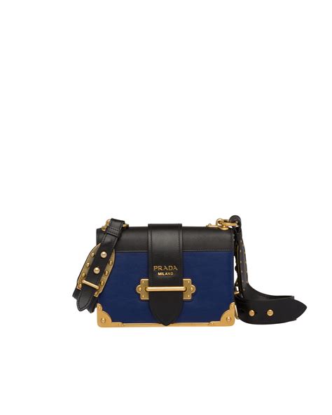 prada cahier with sewed design|Ink Blue/black Leather Prada Cahier Bag .